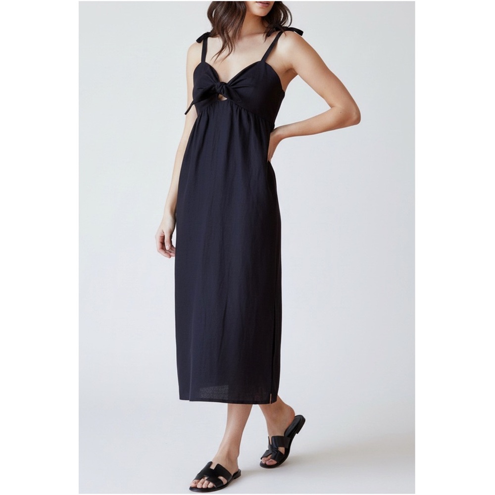 EMERSON FRY Cayman Organic Linen Midi Dress, Black, Small